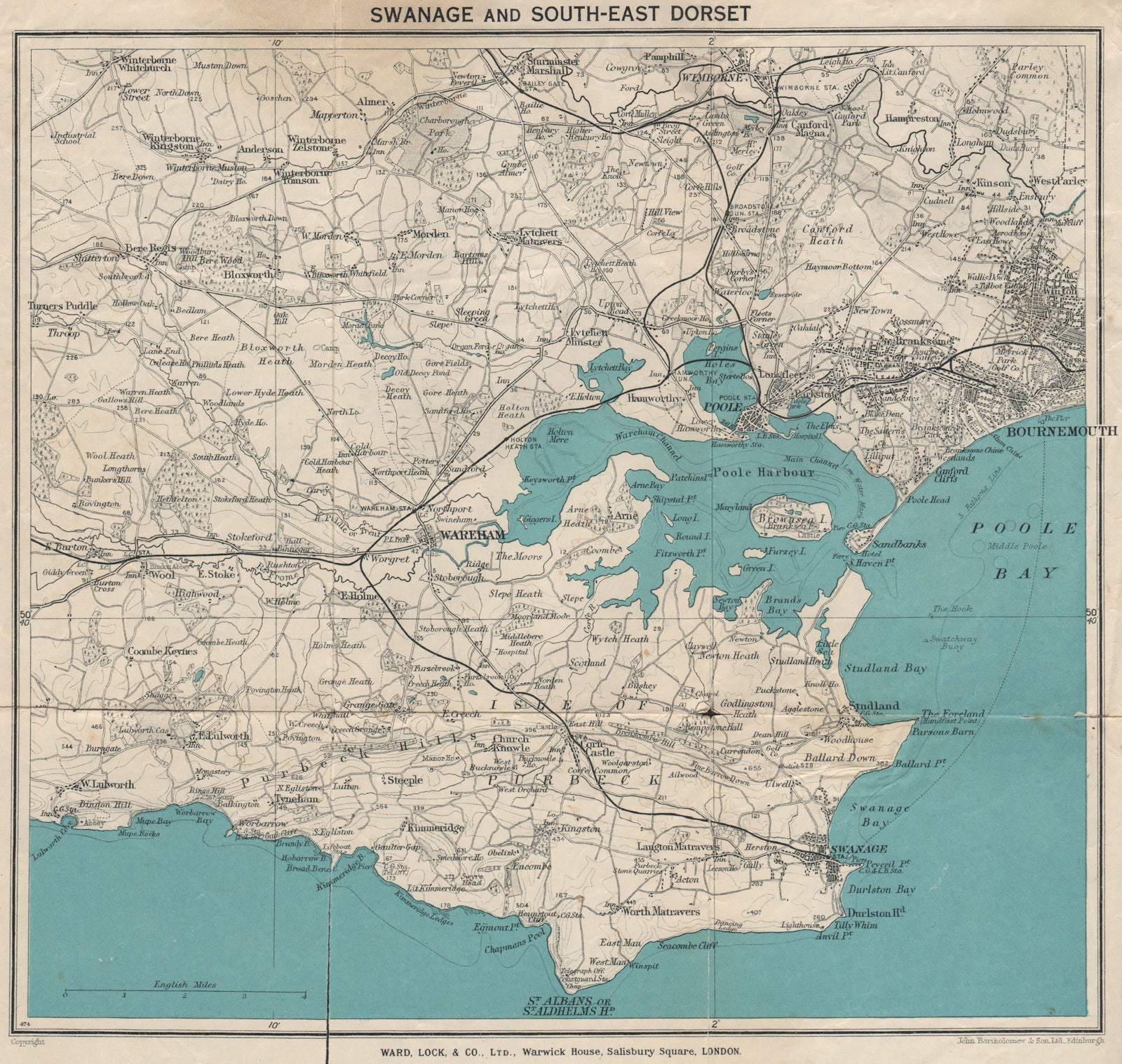 SOUTH-EAST DORSET. Isle of Purbeck Poole Harbour Wareham Bournemouth 1936 map